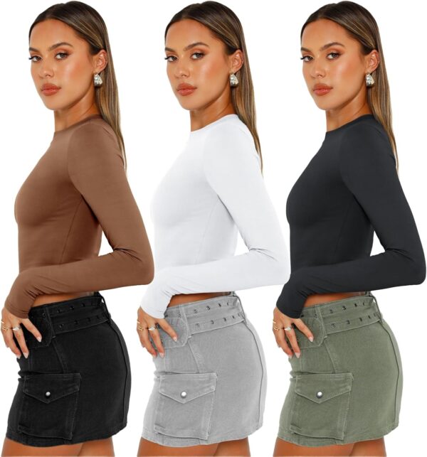 AUTOMET 3 Pack Womens Long Sleeve Shirts Y2K Going Out Crop Tops Cute Basic Slim Fitted Fall Fashion Outfits 2024 Clothes - Image 3