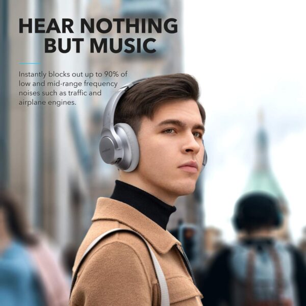 Soundcore Anker Life Q20 Hybrid Active Noise Cancelling Headphones, Wireless Over Ear Bluetooth Headphones, 60H Playtime, Hi-Res Audio, Deep Bass, Memory Foam Ear Cups, for Travel, Home Office - Image 3