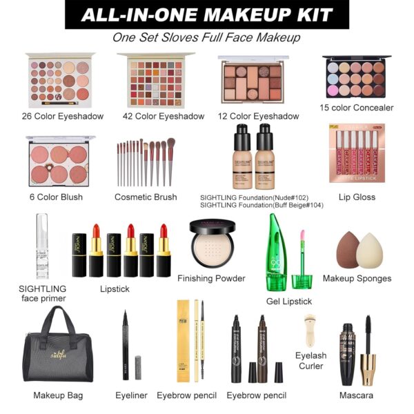 All in One Makeup Kit for Women Full Kit, Travel Makeup Kit, Makeup Gift Set for Women & Girls, Makeup Essential Bundle Include Foundation Eyeshadow Palette Lipstick Eyebrow Pencil Cosmetic Brush Set - Image 2