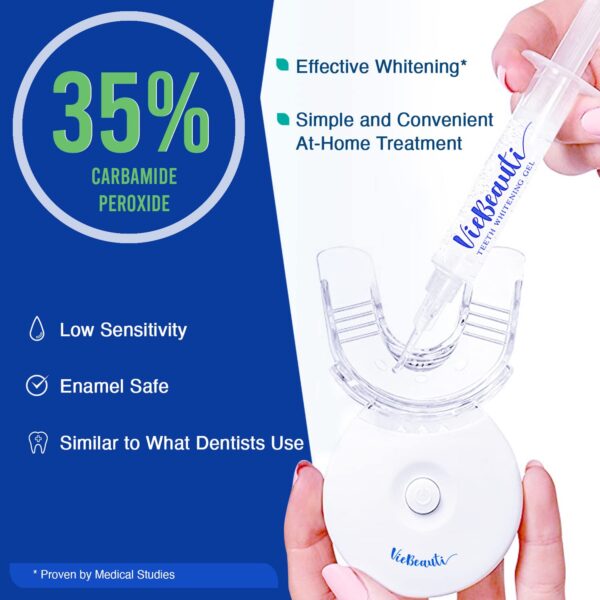 VieBeauti Teeth Whitening Kit - 5X LED Light Tooth Whitener with 35% Carbamide Peroxide, Mouth Trays, Remineralizing Gel and Tray Case - Built-in 10 Minute Timer Restores Your White Smile Mint - Image 4