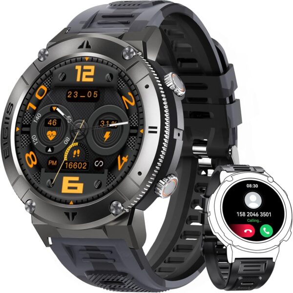 EIGIIS Military Smart Watches for Men(Answer/Call) 1.32'' Rugged Outdoor Smartwatch Health Fitness Tracker with Heart Rate Monitor Tactical Pedometer Smart Watch for Android iOS Phones