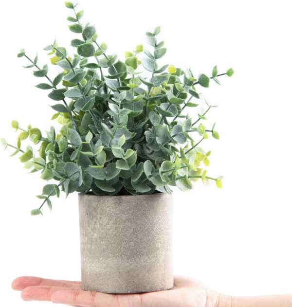 2 Pack Small Fake Plants Eucalyptus Potted Artificial Plants for Shelf Desk Home Bathroom Farmhouse Room Coffee Table Decor (Sage Green) - Image 2