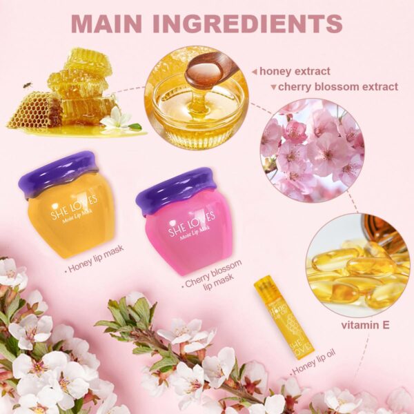 2PCS Lip Mask Overnight, Honey&Sakura Day and Night Repair Sleeping Lip Balm, Fade Lip Lines Bee Balm, Hydrating &Prevention Dry and Crack Lip Scrubs Exfoliator - Image 2