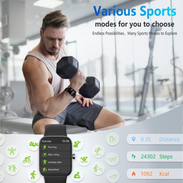 ASWEE Smart Watch (Answer/Dial Call),Fitness Tracker with 1.85" TFT Display,Multiple Sport Modes Smartwatch with Heart Rate Blood Oxygen and Sleep Monitor,IP68 Waterproof Smart Watches for Men Women - Image 2