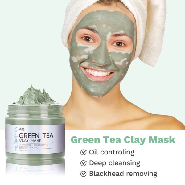 ANAI RUI Turmeric Clay Mask - Green Tea Clay Mask - Dead Sea Minerals Mud Mask, Spa Facial Mask Set, Face Mask Gift Set 2.5 oz each - Image 4