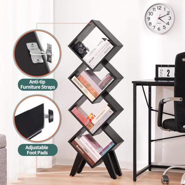 Yoobure Black Bookshelf - Small Book Shelf, 4-Tier Tall Bookcases Book Organizer, Industrial Bookshelves Floor Standing for CDs/Books in Small Spaces, Bedroom, Living Room, Home Office - Image 2