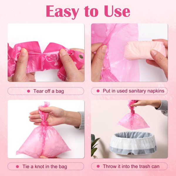 150Pcs Sanitary Napkin Disposal Bags, Luxiv Pink Disposable Sanitary Bag Personal Care Disposal Bags for Tampons Trash Bag, Disposable Mini Bag for Women Privacy Handling Bag Diaper Sack (Pink) - Image 4