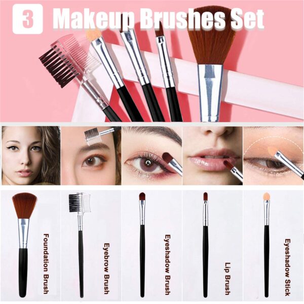 All in One Makeup Kit, Includes 12 Colors Naked Eyeshadow Palette, 5Pcs Makeup Brushes, Waterproof Eyeliner Pencils, Eyebrow Powder and Quicksand Cosmetic Bag, Gift Set for Women, Girls & Teens - Image 4