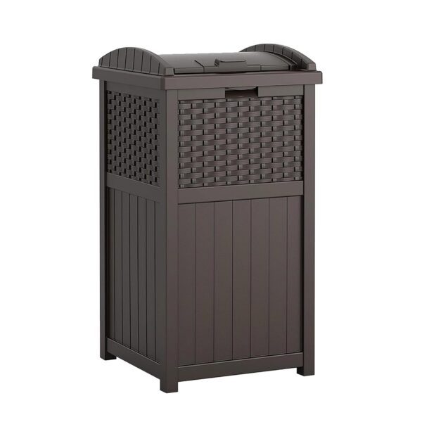 Suncast 33 Gallon Hideaway Can Resin Outdoor Trash with Lid Use in Backyard, Deck, or Patio, 33-Gallon, Brown