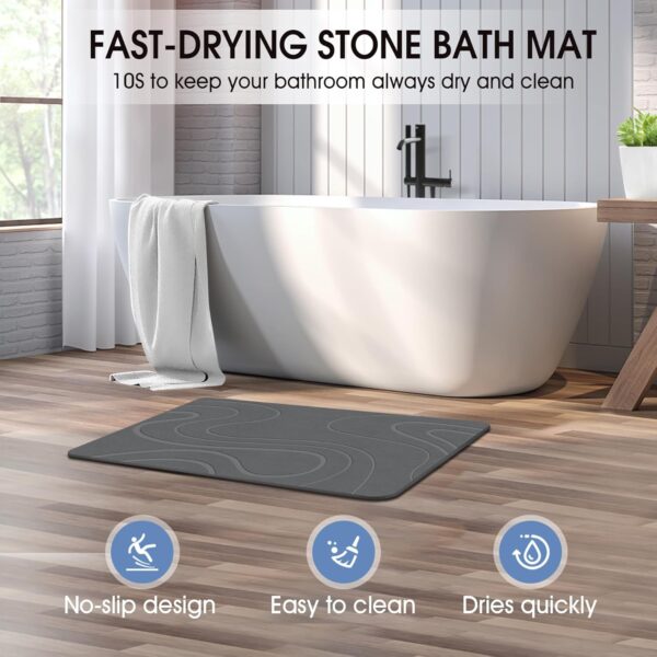 Stone Bath Mat Diatomaceous Earth Bath Mat Super Absorbent Stone Bath Mats for Bathroom/Kitchen Counter Quick Drying Diatomite Bath Stone Mat Natural Non-Slip Easy to Clean(23.6×15.4") - Image 2