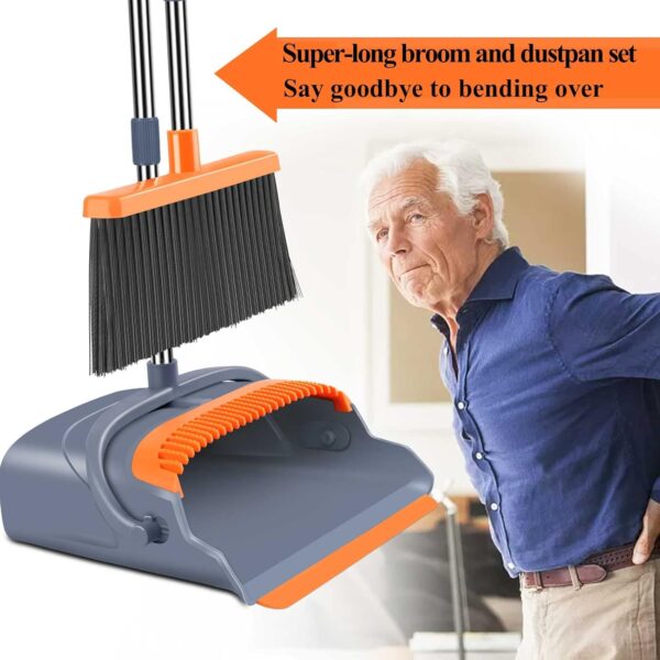 kelamayi Upgrade Broom and Dustpan Set, Self-Cleaning with Dustpan Teeth, Indoor&Outdoor Sweeping, Ideal for Dog Cat Pets Home Use, Stand Up Broom and Dustpan (Gray&Orange) - Image 4