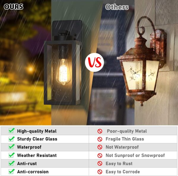 Outdoor Wall Light Fixtures, Exterior Waterproof Lanterns, Porch Sconces Wall Mounted Lighting with E26 Sockets & Glass Shades, Modern Matte Black Wall Lamps for Patio Front Door Entryway, 2-Pack - Image 4