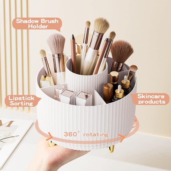 360° Rotate Makeup Brush Holder Organizer, Makeup Organizers Countertop, Makeup organization and Skincare Storage for Vanity, Desktop, Bathroom (White) - Image 2