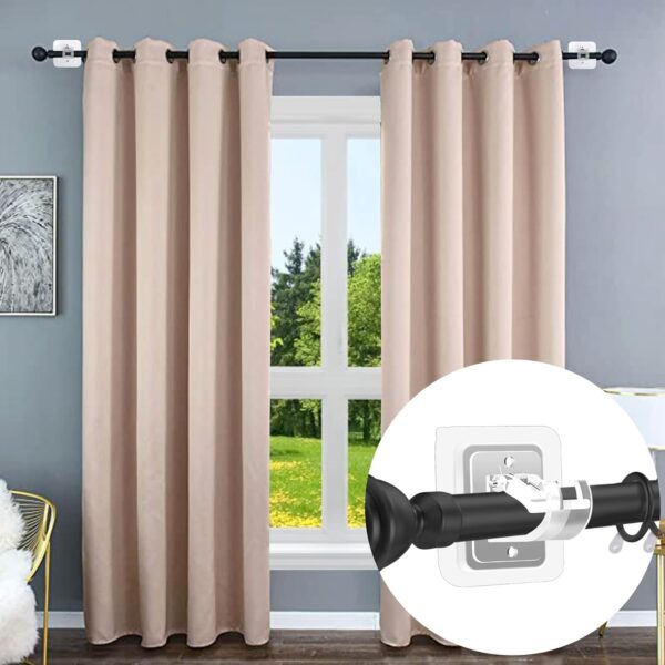 2PCS No Drill Curtain Rod Brackets No Drilling Self Adhesive Curtain Rod Holder Hooks Nail Free Adjustable Curtain Rod Hooks Curtain Hangers for Bathroom Kitchen Home Bathroom and Hotel (Transparent) - Image 4