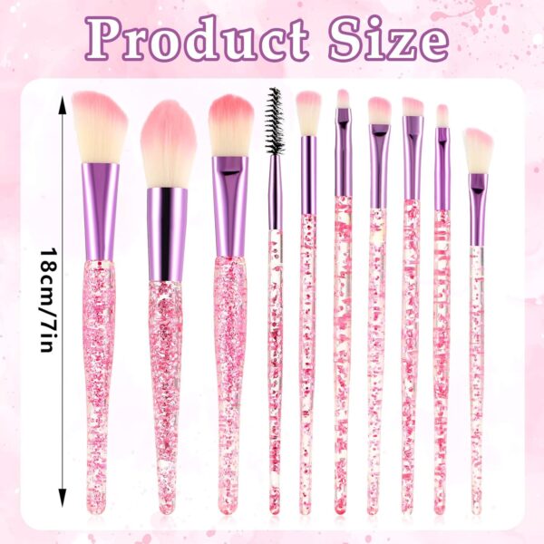 WLLHYF Glitter Crystal Makeup Brush Set 10 Piece Bling Professional Foundation Concealer Eye Shadow Eyeliner Blush Lip Blending Synthetic Brushes Tools Kit Essentials Transparent Handle Women Girls - Image 2