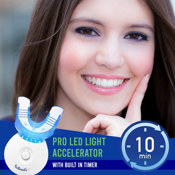 VieBeauti Teeth Whitening Kit - 5X LED Light Tooth Whitener with 35% Carbamide Peroxide, Mouth Trays, Remineralizing Gel and Tray Case - Built-in 10 Minute Timer Restores Your White Smile Mint - Image 5