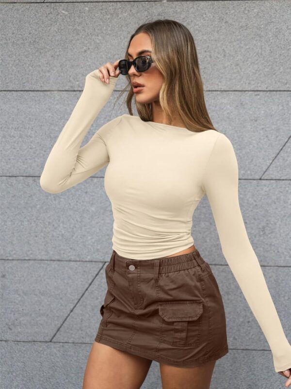 Trendy Queen Women's Long Sleeve Shirts Going Out Boat Neck Tops Slim Fitted Tshirts Tight Y2k Outfits - Image 3