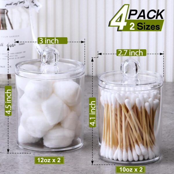 4 Pack Qtip Holder Dispenser for Cotton Swabs, Balls, Cotton Pads, Floss Picks - Small Clear Plastic Canister Apothecary Jar Set, Bathroom Essentials Accessories Decor, Vanity Makeup Storage Organizer - Image 6