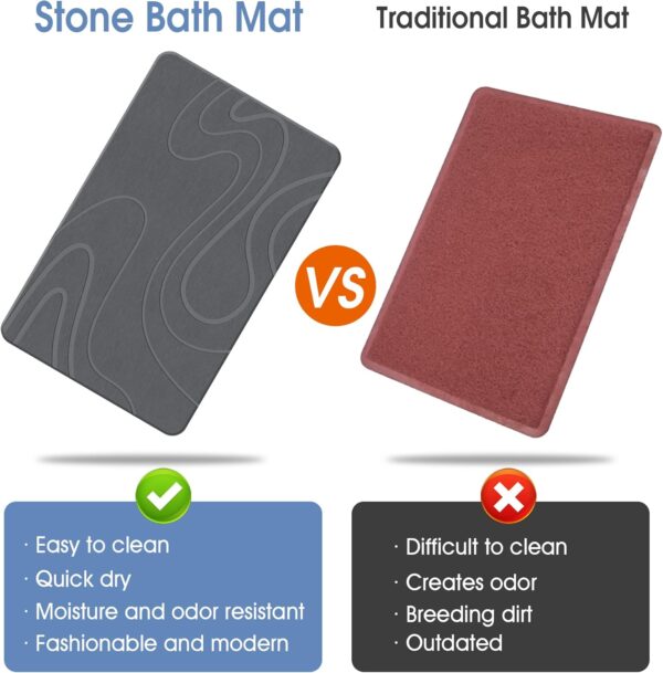 Stone Bath Mat Diatomaceous Earth Bath Mat Super Absorbent Stone Bath Mats for Bathroom/Kitchen Counter Quick Drying Diatomite Bath Stone Mat Natural Non-Slip Easy to Clean(23.6×15.4") - Image 6