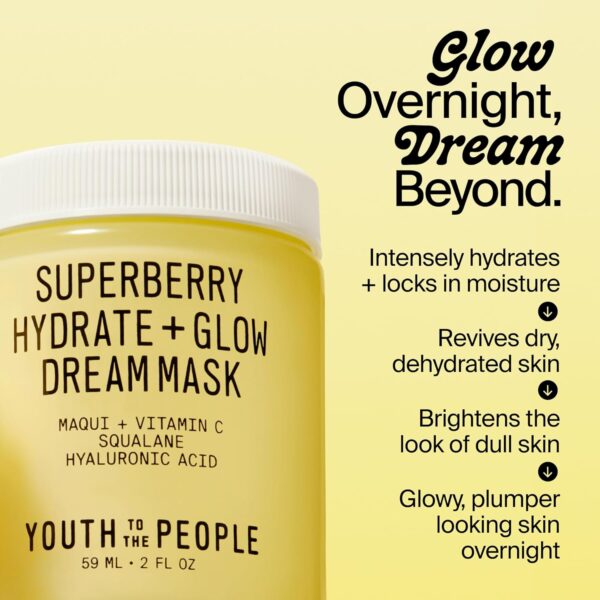 Youth To The People Superberry Glow Dream Mask - Brightening Overnight Face Mask + Hyaluronic Acid Night Moisturizer with Vitamin C & Squalane Oil for Even Skin Tone - Clean, Vegan Skincare - Image 5