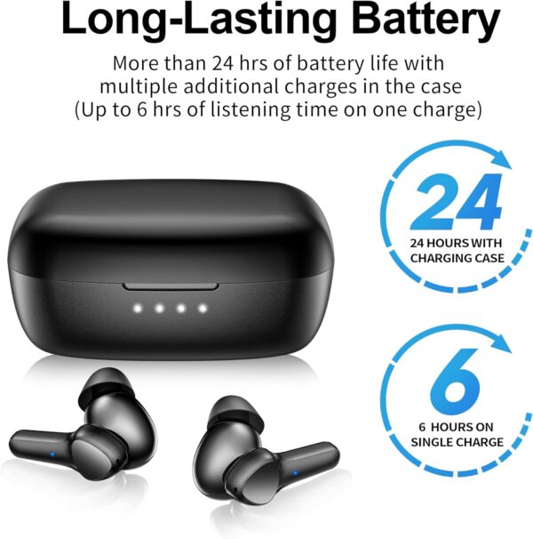 Wireless Earbuds,Bluetooth 5.3 Ear buds Immersive Sound Hi-Fi Stereo IPX8 Waterproof Headsets Premium Deep Bass Headphones with 4 Mics Call Noise Cancelling Earphones for iOS,Android,Workout - Black - Image 3