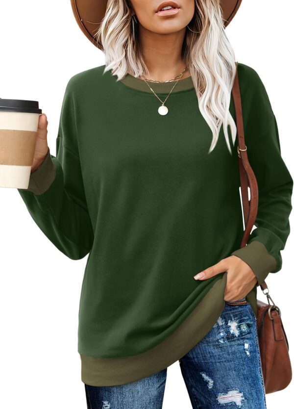 Besshopie Women Long Sleeve Crewneck Fall Sweatshirt Casual Loose ColorBlock Tops 2024 Trendy Clothes