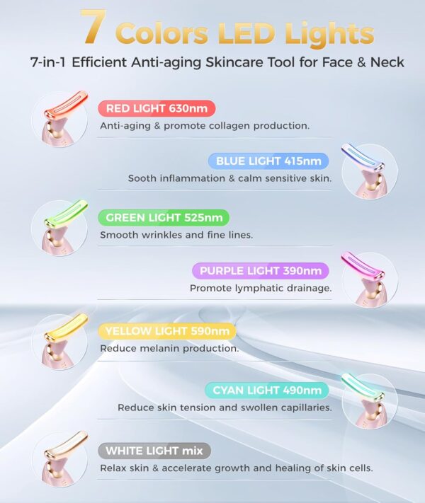 7-in-1 Skin Care Tools, Face Care, Face Neck Massager for Skin Care Routine at Home, Glossy Pink - Image 4