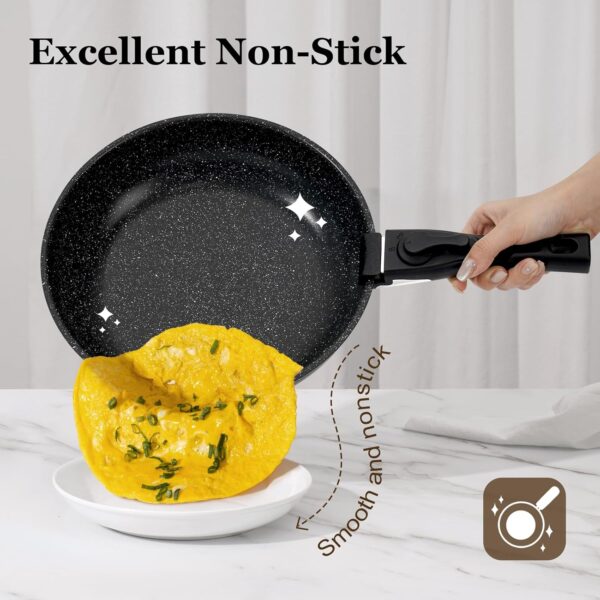 15Pcs Pots and Pans Set Non Stick, Cookware Sets with Detachable Handle, Nonstick RV Kitchen Cooking Set Removable Handles, Oven Safe, Induction Fast, Stackable Non-stick Set, Black - Image 4