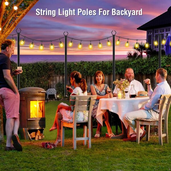 10Ft Metal Poles with Fork for Outdoor String Lights,2 Pack Light Stand for Outside Garden,Patio,Wedding,Backyard,Deck,Party - Image 3