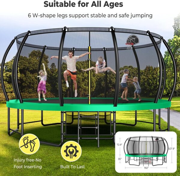 16 15 14 12 10FT Upgrade Outdoor Trampoline for Kids and Adults, Pumpkin Trampolines with Curved Poles, Recreational Trampoline with Sprinkler - Image 7