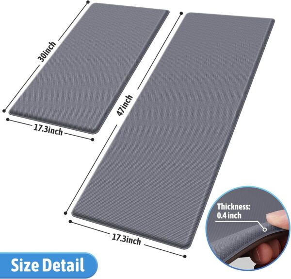 2-Piece Anti-Fatigue Cushioned Kitchen Mat Set, Non-Skid Grey Standing Mats for Kitchen, Office, Sink - 17.3"x30" and 17.3"x47" - Image 2