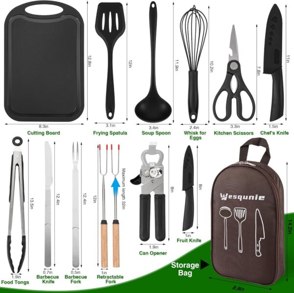 Camping Essentials Cookware Cooking Utensils Set - Camping Kitchen Utensils, Portable Outdoor Accessories, Stainless Steel & Silicone, Camping Gear Equipment for RV Picnic Grill - Image 6