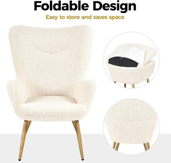 Yaheetech Boucle Vanity Chair, Modern Fluffy Accent Chair, Armchair with High Back and Wood-Tone Metal Legs, Downy Barrel Chair Soft Backrest for Living Room Bedroom Home Office, Ivory - Image 6