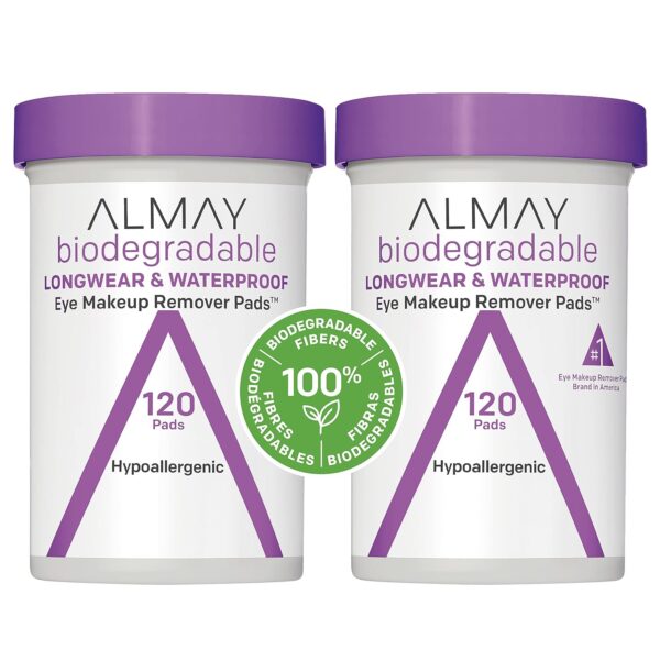 Almay Biodegradable Makeup Remover Pads, Longwear & Waterproof, Hypoallergenic, Fragrance-Free, Dermatologist & Ophthalmologist Tested, 2 Pack - Image 2