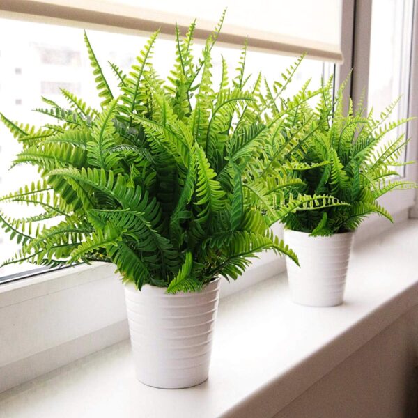 12 Bundles Artificial Outdoor Plants Greenery Fake Boston Fern Bushes Artificial Shrubs UV Resistant No Fade Faux Plastic Plants - Image 2