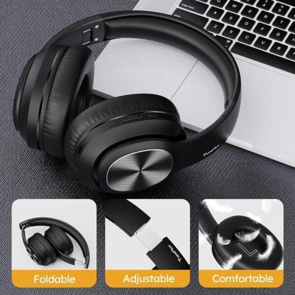 TuneFlux Wireless Bluetooth Headphones Over Ear, 80H Playtime, 3EQ Sound Modes, HiFi Stereo Headphones with Deep Bass Microphone, Foldable Bluetooth 5.3 Headphones for Smartphone/PC/Computer - Image 7