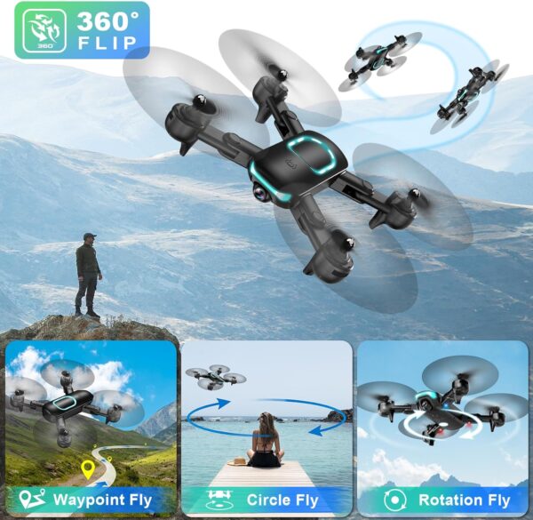 REDRIE Drone with Camera - Foldable Drone for Kids Adults with 1080P FPV Camera, Upgrade Altitude Hold, Gestures Selfie, Waypoint Fly, Headless Mode, 3D Flip, One Key Start, 3 Speed Mode, Circle Fly, 2 Batteries - Image 6