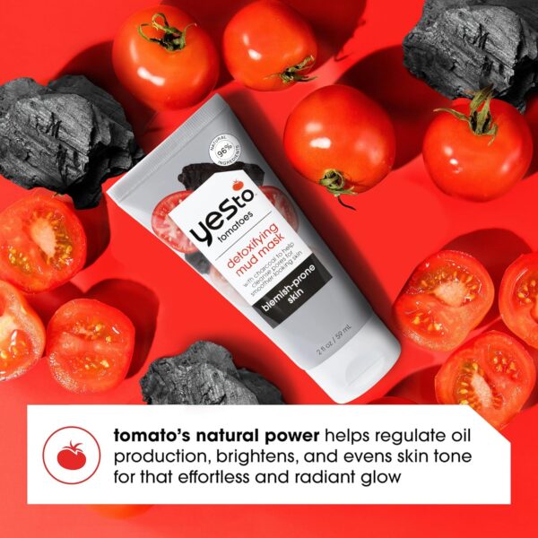 Yes To Tomatoes Clear Skin Detoxifying Charcoal Mud Mask For Acne Prone Skin Draw Out Impurities And Prevent Breakouts Contains Salicylic Acid 96 Natural Ingredients, Red, Tomato, 2.006 Fl Oz - Image 4