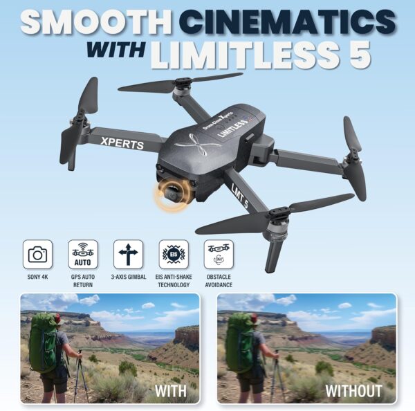 X Pro LIMITLESS 5 Camera Drone for Adults - GPS 4K UHD Drones with Obstacle Avoidance - 3-Axis Gimbal - Auto Return and Follow Mode - Long Flight Time & Control Range - Live Video - FAA RID Compliant - Image 3