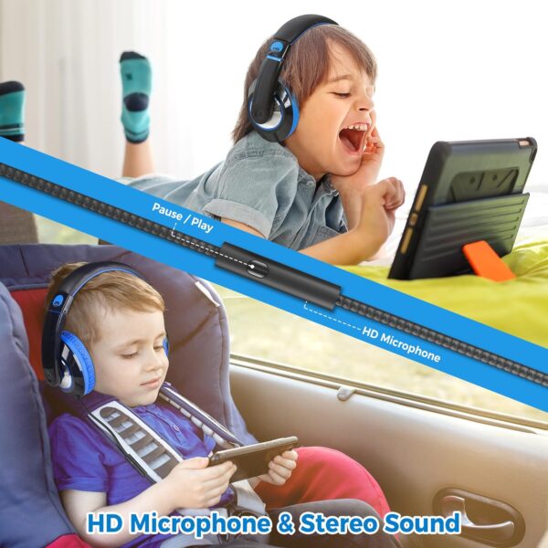 rockpapa Comfort+ Kids Headphones with Microphone, Boys Girls Student Over-Ear Headphones Wired for School Classroom Laptop PC Computer Tablet Black Blue - Image 4