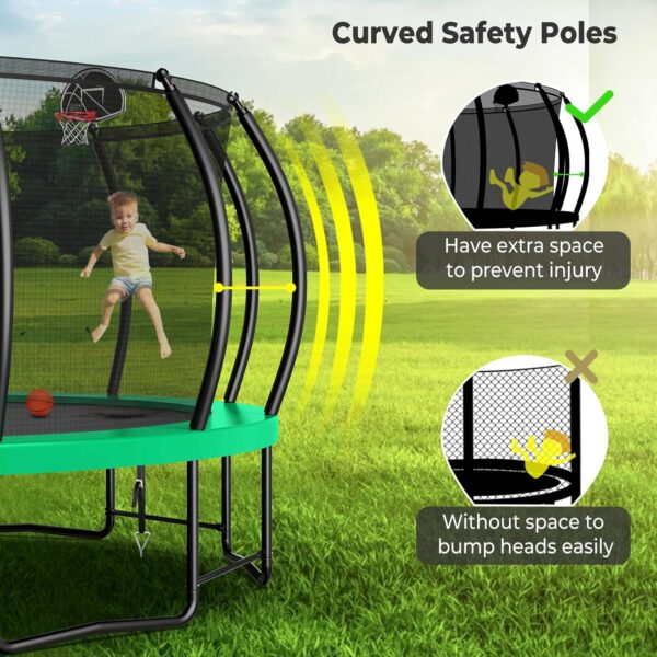 16 15 14 12 10FT Upgrade Outdoor Trampoline for Kids and Adults, Pumpkin Trampolines with Curved Poles, Recreational Trampoline with Sprinkler - Image 6