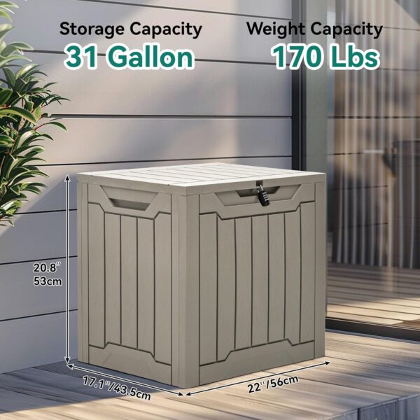 YITAHOME 31 Gallon Resin Deck Box Outdoor Storage Box and Waterproof Package Delivery Box with Lockable Lid forPatio Furniture, Garden Tools, Pool Supplies, Taupe - Image 7