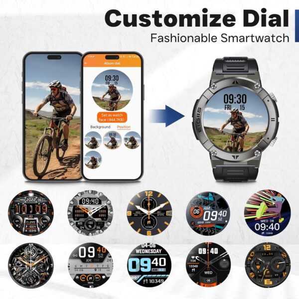 EIGIIS Military Smart Watches for Men(Answer/Call) 1.32'' Rugged Outdoor Smartwatch Health Fitness Tracker with Heart Rate Monitor Tactical Pedometer Smart Watch for Android iOS Phones - Image 8