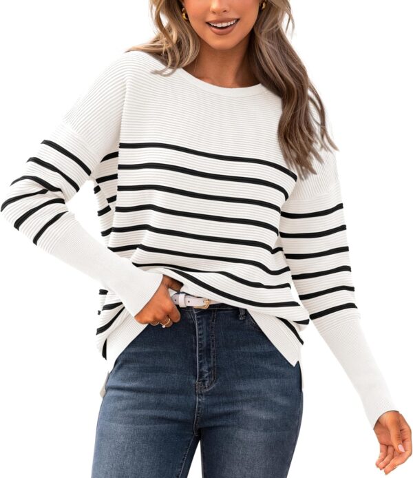 BTFBM Casual Women 2024 Fall Sweater Long Sleeve Ribbed Knit Pullover Loose Crewneck Batwing Split Sweater