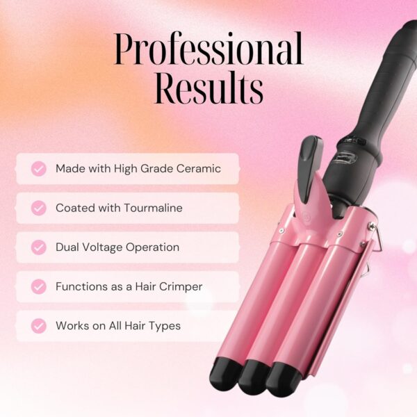 Alure Three Barrel Curling Iron Wand Hair Waver with LCD Temperature Display - 1 Inch Ceramic Tourmaline Triple Barrels, Dual Voltage Crimp - Image 3