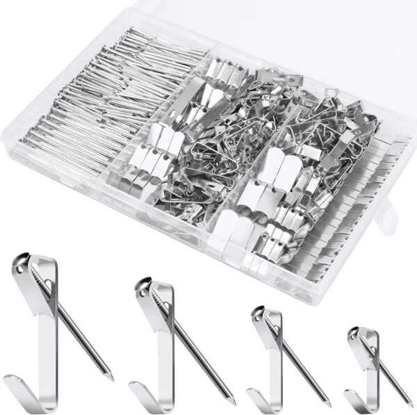 304 Pieces Picture Hanging Kit, 10lb, 30lb, 50lb and 100lb Picture Hangers, Metal Picture Hanging Hooks with Nails, on Drywall, Wooden Wall(Silver)