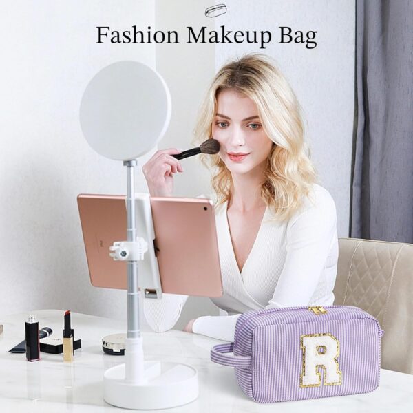 YOOLIFE Makeup Bag - Initial Makeup Bag Cosmetic Bag, Monogram Initial Makeup Bags, Cosmetic Bag, Make Up Bag, Travel Cute Makeup Pouch Makeup Case, Personalized Purple Makeup Bags for Women L - Image 3