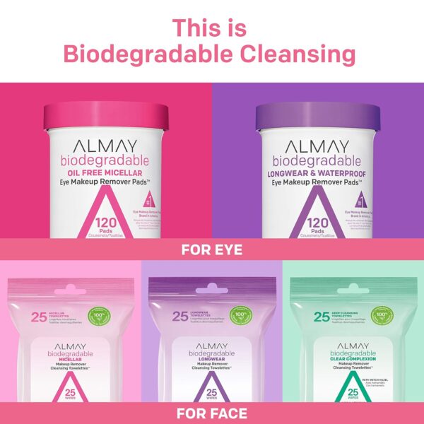 Almay Biodegradable Makeup Remover Pads, Longwear & Waterproof, Hypoallergenic, Fragrance-Free, Dermatologist & Ophthalmologist Tested, 2 Pack - Image 12