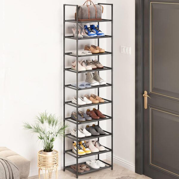 Z&L HOUSE 10 Tier Shoe Rack Tall, Sturdy Free Standing Narrow Shoe Stand, Store 20-24 Pairs of Shoes, Stackable Shoe Organizer Storage Shelf for Entryway to Increase The Use of Space