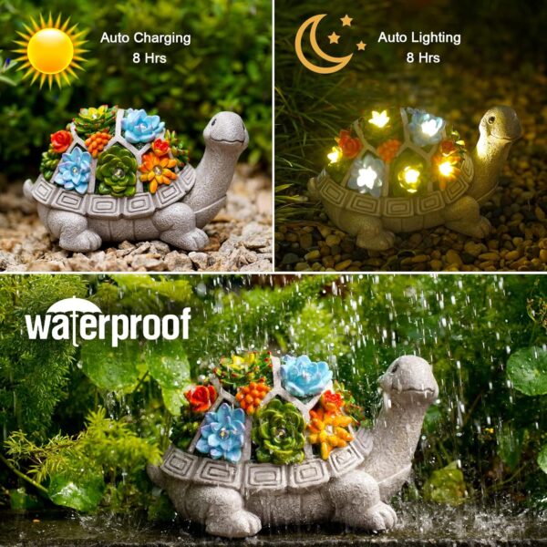 Nacome Solar Garden Outdoor Statues Turtle with Succulent and 7 LED Lights - Lawn Decor Tortoise Statue for Patio, Balcony, Yard Ornament - Unique Housewarming Gifts - Image 6